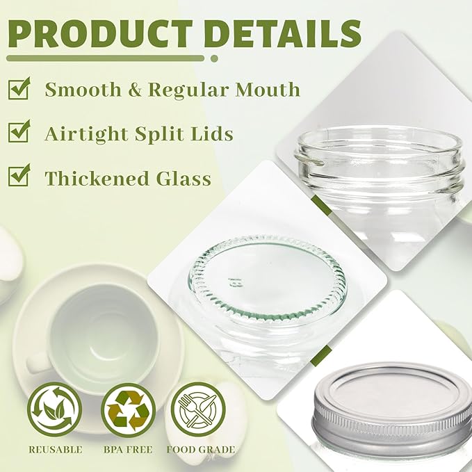 10 oz Glass Mason Jars, 24 Pack Clear Glass Jars with Regular Lids, Canning Jars for Honey, Yogurt, Wedding Favors, Food Storage, Vegetables, Includes 40 Black Labels