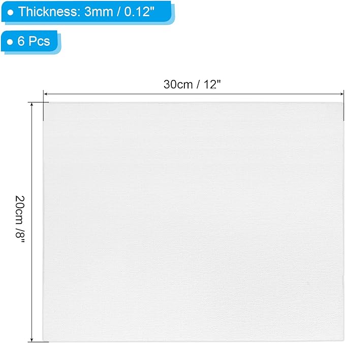 PATIKIL 8x12 Canvas Boards for Painting, 6 Pack 100% Cotton Square Triple Primed Stretched Blank Art Canvas Panel Bulk Thin for Acrylic, Oil, Tempera Paints, White