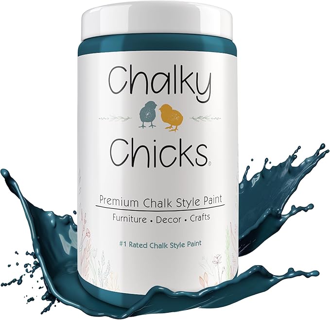 Chalky Chicks All-in-One Chalk Paint for Furniture or Cabinet - 32 Fl Oz - Matte Finish Twilight (Teal Blue) for Metal, Wood Furniture Paint - No Sanding All-in-One for Home Decor & Crafts, USA Made