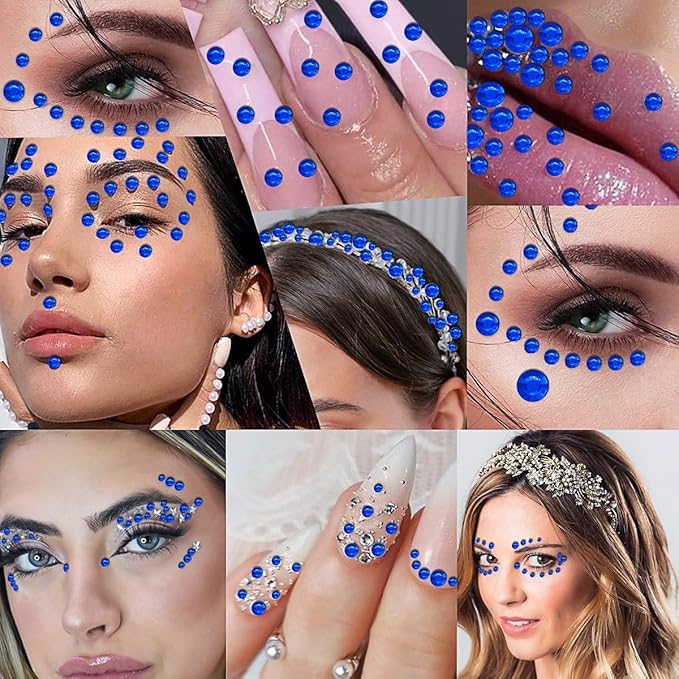 3090 Pcs 4 Sheets Rhinestone Stickers 3/4/5/6 mm Self Adhesive Craft Rhinestones Gems for Face Eyes Makeup Hair Body (Darkblue-3/4/5/6mm)
