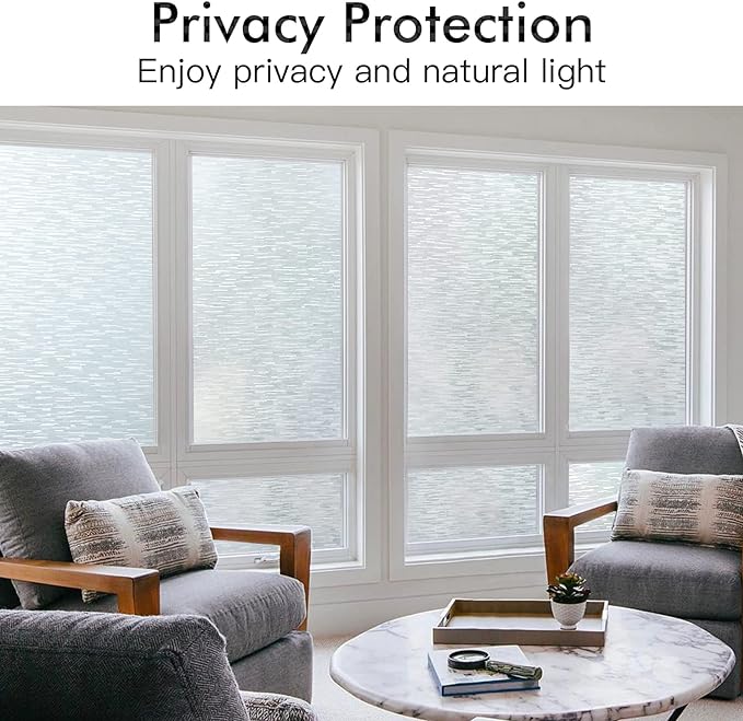 Haton Window Privacy Film, Frosted Glass Static Cling Sun Heat Blocking Window Clings, Frosting Opaque Coverings, Vinyl Removable Stickers Tint for Home Door Office, Non Adhesive 29.5" x 78.7"