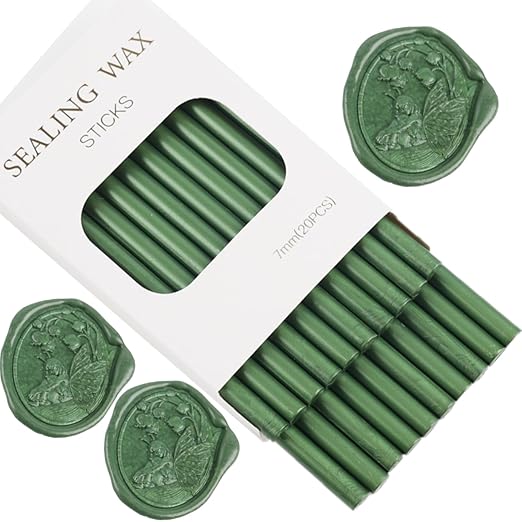 Pine Green Wax Seal Sticks, ONWINPOR 20pcs Glue Gun Wax Sealing Sticks for Waxseal Stamp, Wedding Invitations, Envelope Letter Sealing (Dark Green)