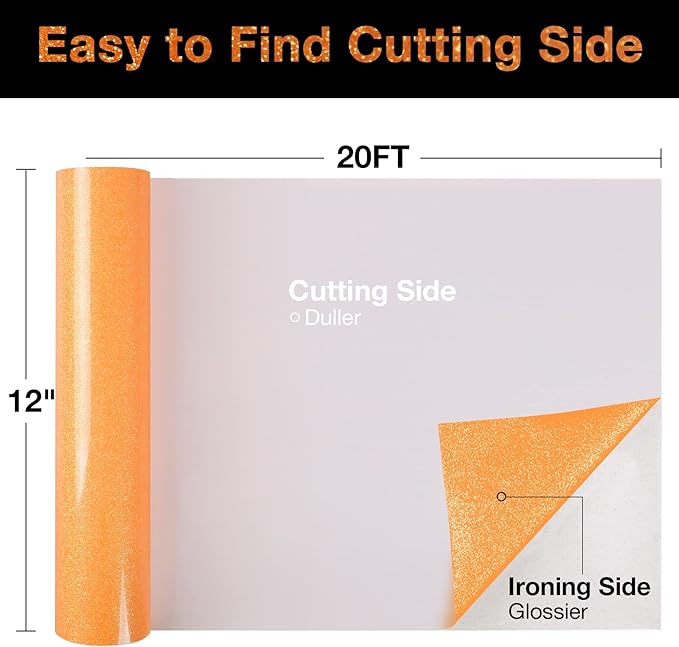 TORC Orange Glitter HTV Heat Transfer Vinyl Roll 12 inch x 20 ft Iron on Vinyl for T Shirts Crafts Bulk