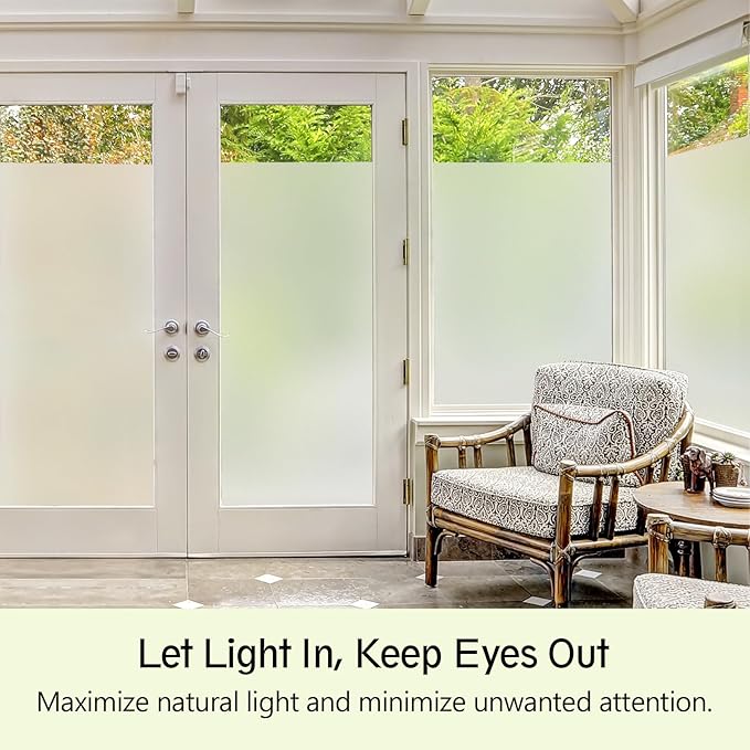 Frosted Glass Window Privacy Film - UV Sun Blocking Heat Control, Static Cling Removable & Reusable for Home, Bathroom, and Office (Frosted 29.5 Inch x 6.5 Feet)