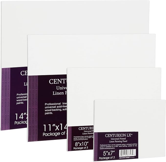Centurion All-Media Primed Linen Panels - 20x24 3 Pack - 11oz Universal Primed Canvas Boards for Painting, Mounted on MDF Wood, Non-Warping, Ideal for Artists, Professionals, and Painters