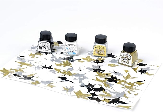 Winsor & Newton Collection Drawing Ink Set, Set of 4, Black, White, Metallic Tones