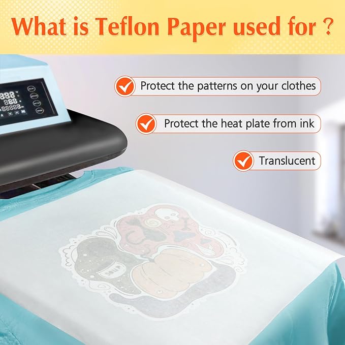 30 Pack PTFE Teflon Paper 16×11.7" 20 Sheets and Teflon Paper 8.5×11" 10 Sheets Mix Pack for Heat Press Heat Resistant Craft Mat,Sublimation Paper and Heat Transfer Paper Reusable