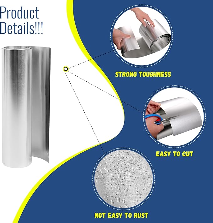 Aluminum Flashing Roll，Aluminum Sheet Roll 5000x200x0.05mm(LxWxT) Applicable to Various House Repair and DIY Projects