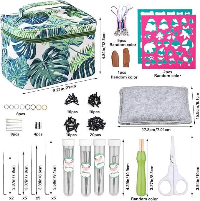 Needle Wool Felting Starter Kit with Exquisite Green Storage Bag, Wool Roving 40 Colors Set, Tools for Felted Animal Needle Felting Supplies