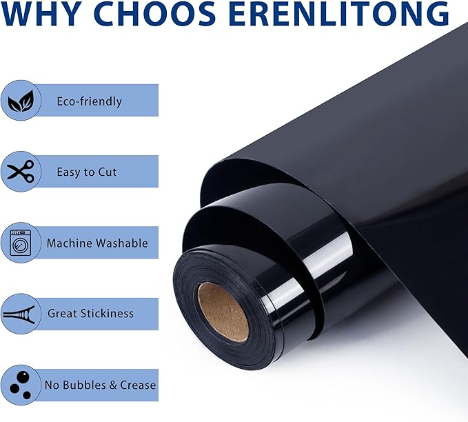 RENLITONG Black Iron on Vinyl 12Inch by 20ft Roll HTV Heat Transfer Vinyl for T-Shirt HTV Rolls for All Cutter Machine - Easy to Cut & Weed for Heat Transfer Design