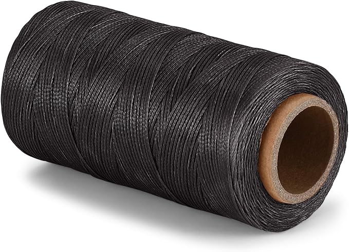 Flexzion Waxed Thread - 284 Yards 0.8mm 150D Polyester Wax Thread for Leather Sewing, Bookbinding, Stitching, & DIY Projects (Black)