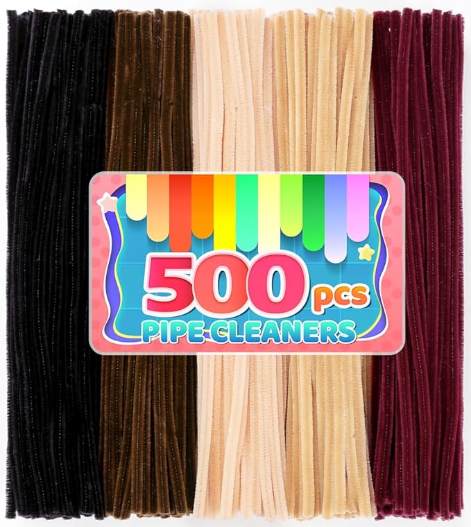 IOOLEEM Brown Pipe Cleaners,500pcs in 5 Colors, Chenille Stems for Art and Craft Projects, Flower DIY Decorations