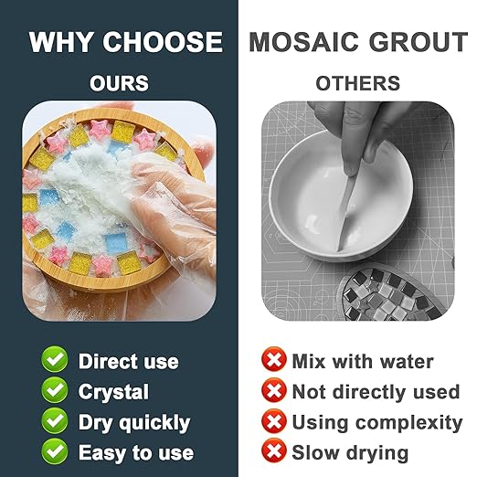 Professional Mosaic Grout for Crafts Black 200g - Quick-Dry Crystal Tile Grout with Contrast Color Technology, DIY Art Supplies for Mosaic Glass Decor, Handmade Gifts & Home Improvement Projects