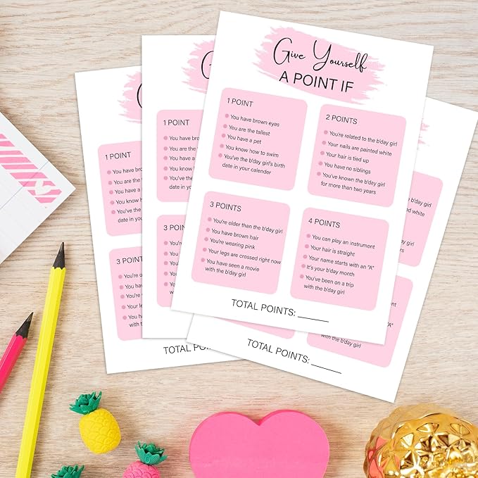 Birthday Party Game - Give Yourself A Point If, Birthday Party Activity Favor, Set of 20 Games Cards, Birthday Supplies, Activity, Decorations -B10