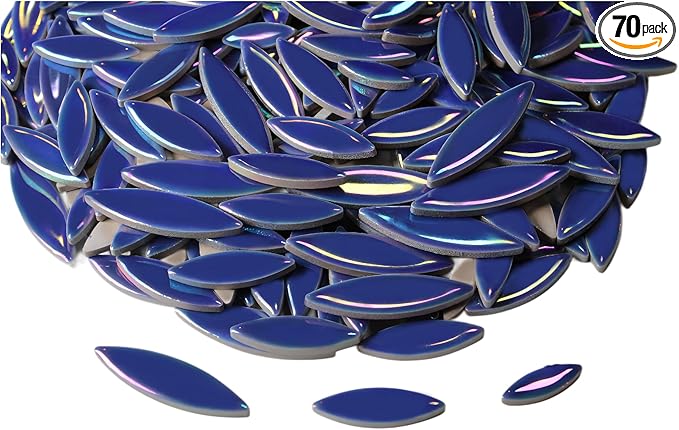 VerzTile Mosaic Tiles for Crafts - Petal Shaped Ceramic Tile Craft Hobbies & Art Projects 39 Color Options Endless Creativity DIY Design (Iridescent Cobalt Blue)