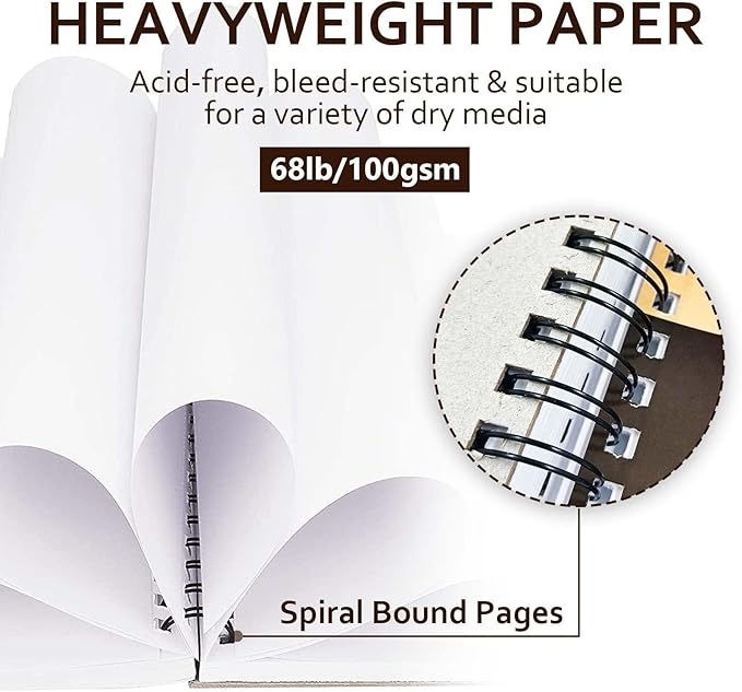 9x12 Inch Sketch Book, Sketch Pad, 100 Sheets (68 lb/100gsm), Spiral Bound Artist for Artist Pro & Amateurs | Marker Art, Colored Pencil, Charcoal for Sketching