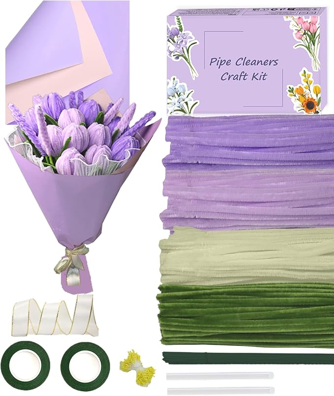 Pipe Cleaners, 400 Pieces Chenille Stems for Flower Bouquet Making, Fuzzy Sticks for DIY Projects, STEM Activities, Length 11.8 inches(30cm), Beginner-Friendly Birthday Gifts for Craft Lovers (Purple)