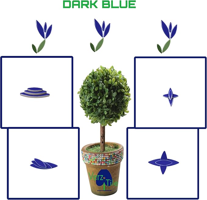 VerzTile Mosaic Tiles for Crafts - Petal Shaped Ceramic Tile Craft Hobbies & Art Projects 39 Color Options Endless Creativity DIY Design (Dark Blue)
