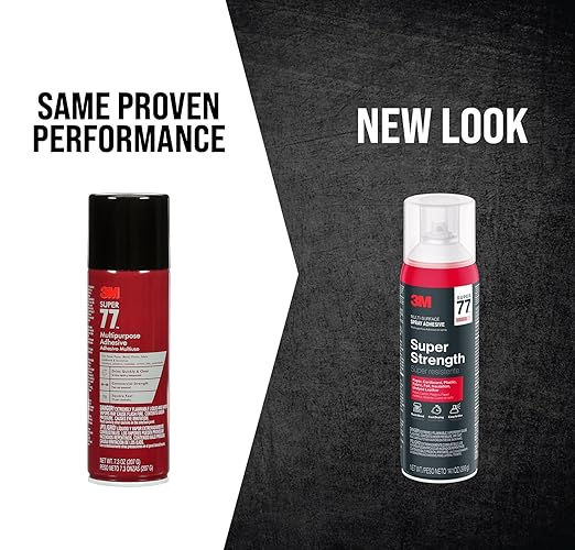 3M Super 77 Multipurpose Spray Adhesive, 7.35 oz Cans, Pack of 12 – Bulk High-Strength Spray Glue for Foam, Fabric, Plastic, Paper, Cardboard, Metal & More