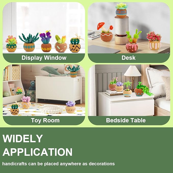 Jevuoyee 15pcs Succulent Needle Felting Kit for Beginners Adult - DIY Starter Kit with Wool Roving, Felting Mat, Needles, Instructions for Home Decoration Crafts