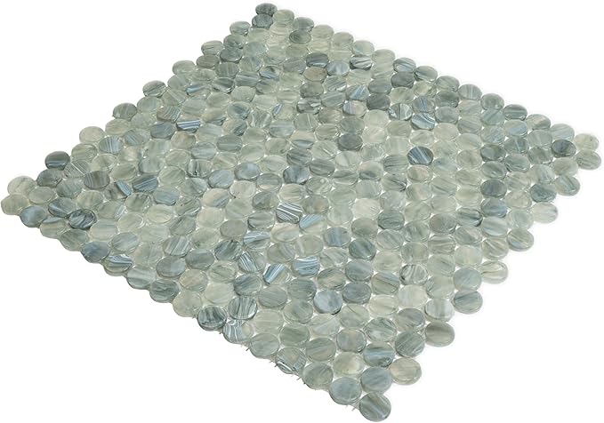 Mixed Gray Penny Round Mosaic Glass Tile – Sample Swatch- 4"x5" - Luxurious Design for Bathroom Walls, Kitchen Backsplash, Shower Walls - Elegant Wall Decor - NOT Peel and Stick Tile