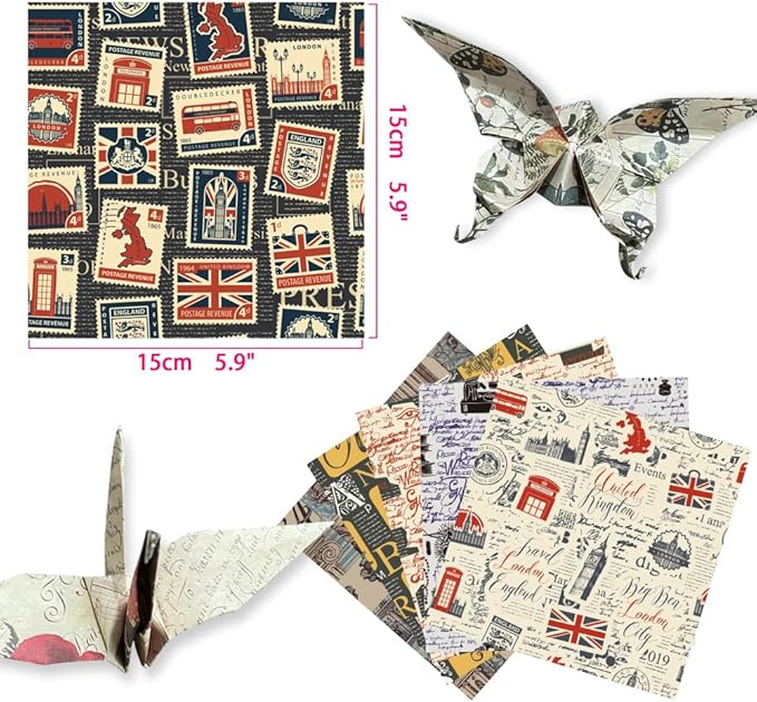 Square Origami Paper 6x6 Double Sided 50 Sheets 50 Colors 70GSM Origami Kit Japanese Chiyo Easy Fold Arts Crafts DIY Handwork Beginner Retro Newspapers
