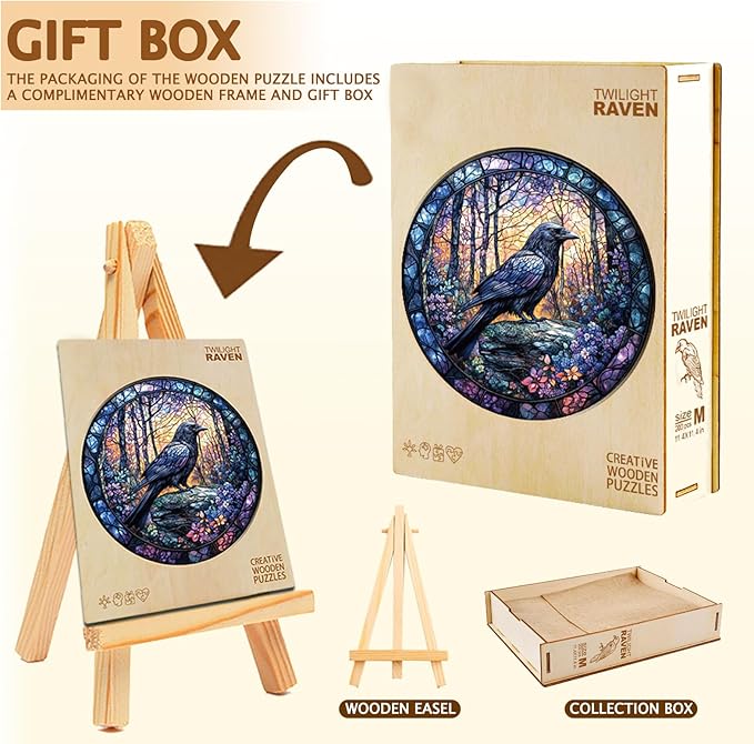 Wooden Puzzles for Adults, Wooden Jigsaw Puzzles, Exquisite Raven Puzzle, Gifts for Family or Friends for Any Holiday.（13.4 * 13.4 in 300pcs）