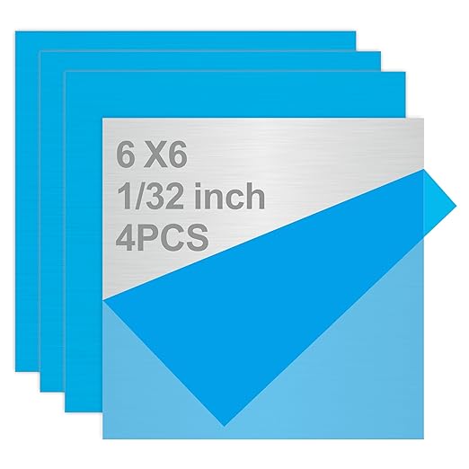 4PCS 6"x6"x1/32 Stainless Steel Metal Plates for Magnetic Mount Board Wall,Tickness 0.8mm 430 Stainless Steel Shim Stock Plates for Crafting, Kitchen, Office