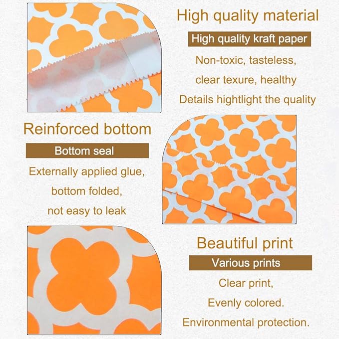 KEYYOOMY 200 Pcs Orange Candy Buffet Bags Small Cookie Bags Polka Dot Paper Treat Bag for Wedding Birthday Party (5 inch x 7 inch)