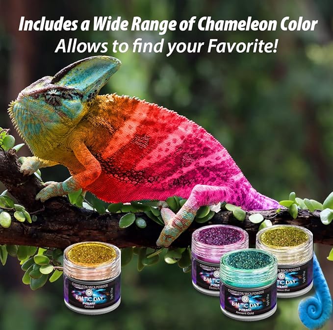 Chameleon Mica Powder, 28 Jars of Color Shift Mica Powder Set - Color Shifting Mica for Epoxy Resin, Tumbler - Chrome Pigment for Nails, Painting, Slime - Chameleon Pigment - Holographic Mica Powder