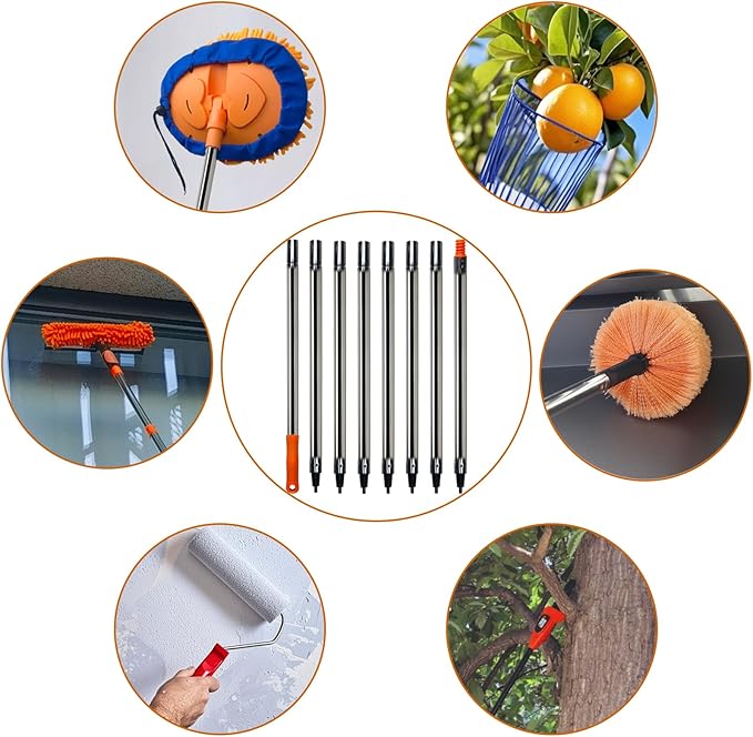 8 PCS Total 10 Ft Extension Pole, Paint Roller Stainless-Steel Threaded Splicing Extension Poles for Hand Drywall Sander Wall Cleaning and Polishing Paint Roller Brushes