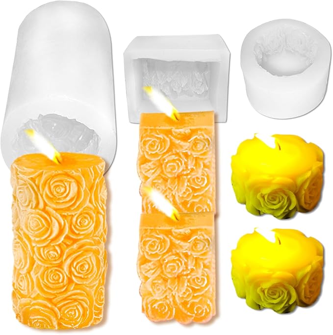 3PCS Rose Molds Silicone Candle Molds,Acxydm Valentine's Day Large Pillar Flower Silicone Mould 3D Candle Wax Molds Soap Mold,Rose Candle Making Mold for DIY Handmade