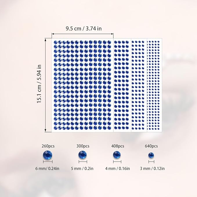 4 Sheets Self Adhesive Pearl Stickers, Self 4 Sizes Bling Rhinestone Sticker, Rhinestone Stickers,Flat Back Pearls Sticker for DIY Crafts Craft Card Decorations Nail Art Beauty Makeup (Blue)