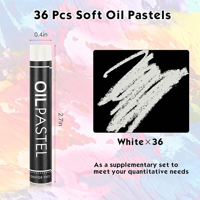 Geyoga 36 Pcs Soft Oil Pastels Bulk Artists Oil Crayons Single Color Creamy Pastels for Art Painting Drawing Blending for Back to School First Day of School Kids Students Artists(White)