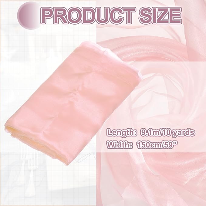 MECCANIXITY Iridescent Sheer Organza Fabric, 10 Yards x 59 Inches Solid Holographic Shiny Fabric Organza Cloth for Wedding, Curtains, Costume, Photo Background, Light Pink