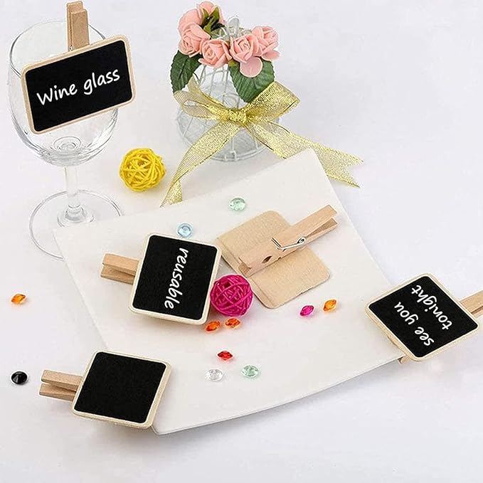 50Pcs Labels with Clips Mini Chalkboard Signs with Clip, Chalk Labels for Baskets Stocking Labels Small Chalkboard Sign for Note, Label Signs, Party Food Labels for Party Buffet (2.37x1.89inch)