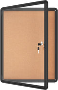 26"x20" Enclosed Bulletin Board, Lockable Weather-Resistant Aluminum Cork Noticeboard for School & Office, Black Frame w/Cork