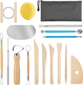 Pottery Tool Kit, 17pcs Polymer Clay Tools, Modeling Clay Sculpting Tools Kit, Ceramics Tools, Trimming, Embossing Pattern, Smooth Wooden Handles