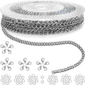 Jishi 33ft Necklace Extender Chain 3mm Silver Stainless Steel Curb Link Chain for Jewelry Making, Bracelet Necklace Extender DIY, Keychain Craft Supplies, Metal Chain Roll w/Lobster Clasps, Jump Rings