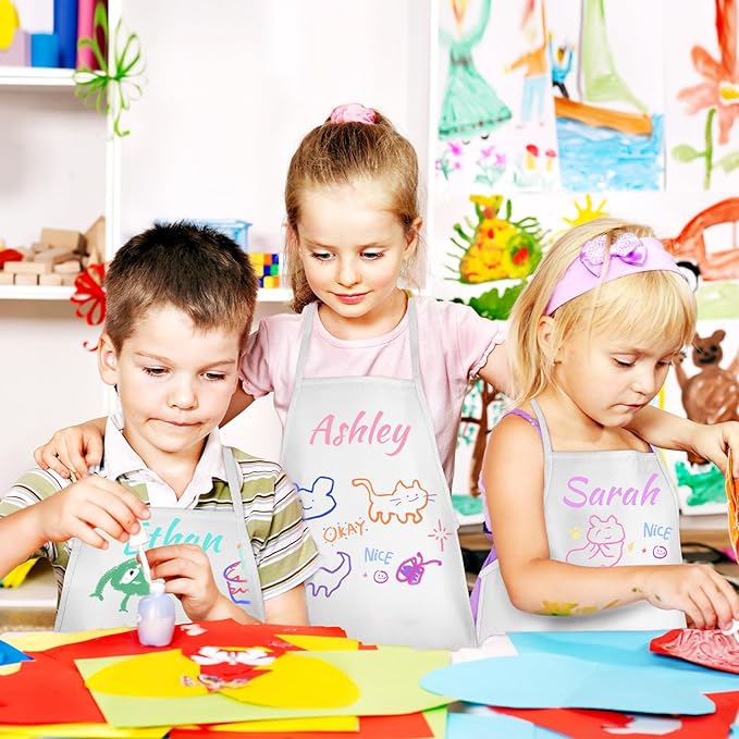 36PCS DIY Kids Chef Hat and Apron Set Kids Painting Aprons with Colored Pen and Crafts Template for Baking Painting Craft