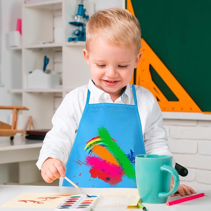 24 Pieces Light Blue Painting Aprons for Kids With 2 Roomy Pockets - Art, Painting Activity, Kitchen, Crafts