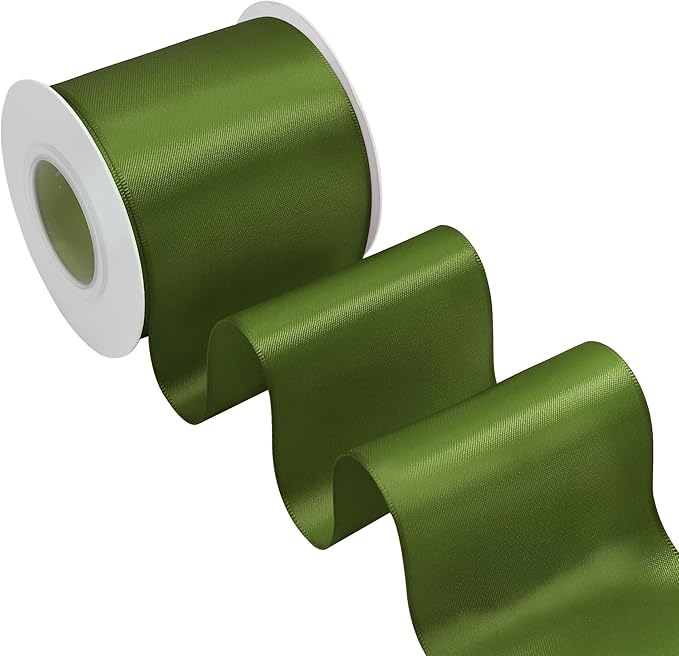 Moss Satin Ribbon 3 Inch X 15 Yards Solid Color Double Faced Ribbons Perfect for Crafts Wedding Decor Bow Making Arts Sewing and More