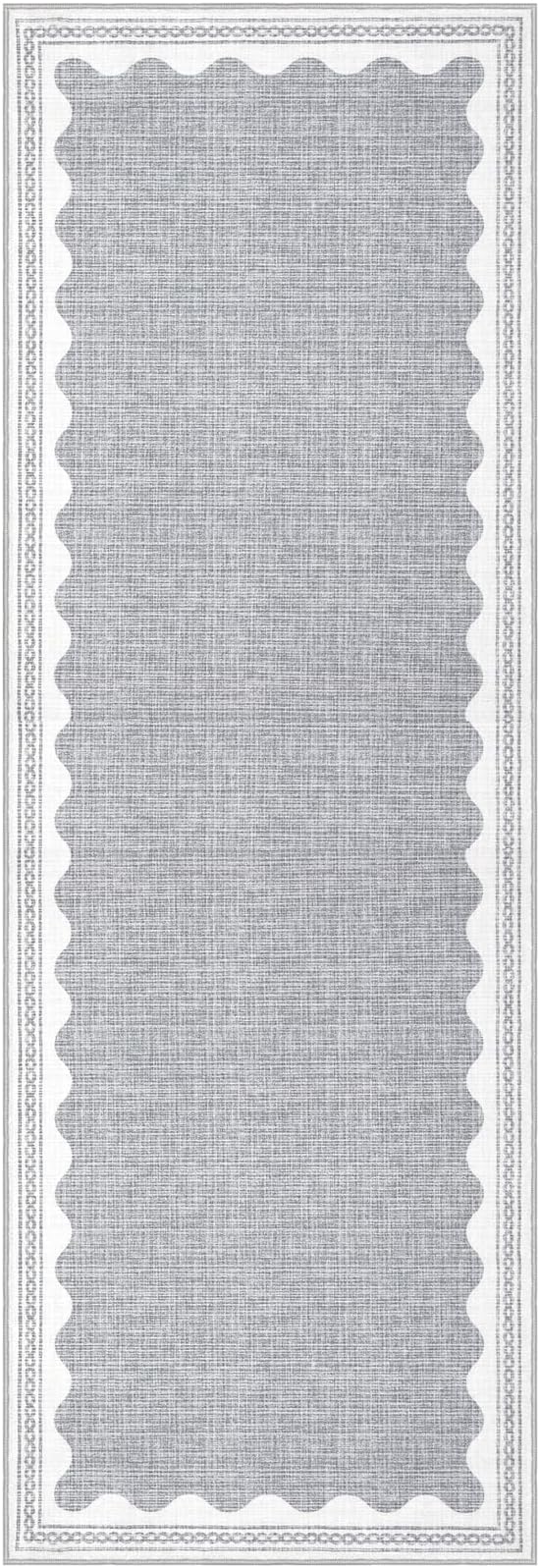 Scalloped Rug 2.5x8 Runners for Hallways, Solid Grey Runner Rugs Non Slip Scalloped Bath Runner, Washable Mat for Bedroom Girls, Rugs for Kitchen Floor Soft Dorm Nursery Carpet for Bedside