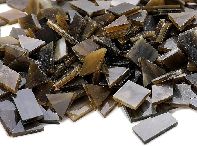 Lanyani Glass Mosaic Tiles for Art Crafts, 4 Shapes Mixed Tiffany Stained Glass Pieces, 200 Pieces, Square/Rectangle/Diamond/Triangle,Coffee