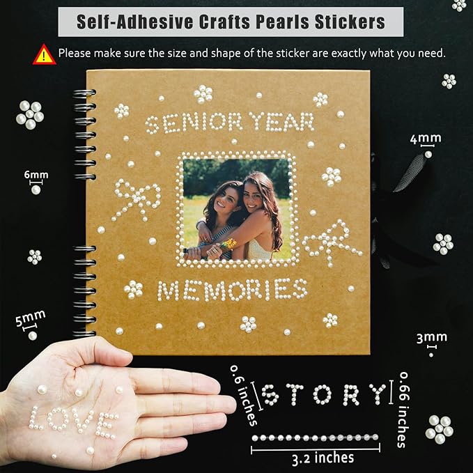 570 Pcs Pearl Stickers Craft Pearls, Self Adhesive Small Alphabet Letter Stickers for Grad Caps, Crafts, Stick On Pearls for Scrapbook, Crafting, Hair Face Makeup
