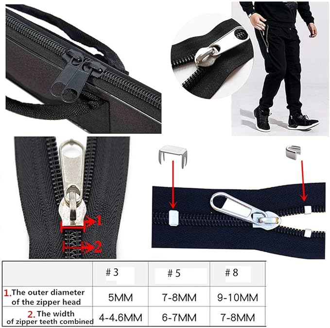 JOSDIOX 255-Piece Zipper Repair Kit – Replacement Sliders (#3, #5, #8), Install Pliers Tool, and Zip Extension Pulls for Jackets, Luggage, Backpacks, Tents, and Sleeping Bags