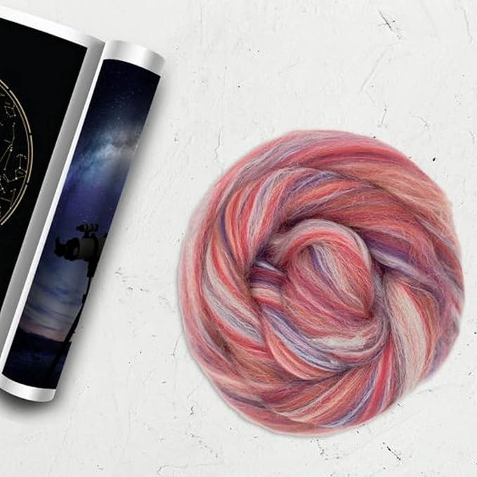 Revolution Fibers – Constellation Range Roving (8 Ounces) | Multicolored Tonal Blend of 70% Dyed Merino and 30% Tussah Silk Combed Top | Soft Fiber for Felting, Spinning, Knitting (Hydra Pink)