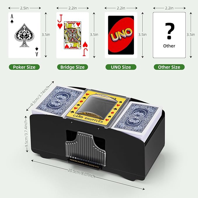 Automatic Card Shuffler 1/2/4/6 Decks,Battery Operated Electric Playing Card Shuffler for UNO,Casino Card Game,Poker,Phase 10,Blackjack,Texas Hold'em,Home Card Games
