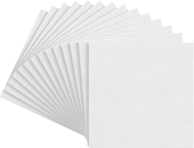 ARTEZA Canvas Boards for Painting, 8 x 8 Inches, Pack of 14, Blank White Canvas Panels for Acrylic, Oil and Gouache Painting