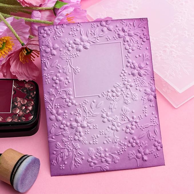 BAOFALI 3D Embossing Folder for Card Making,Cherry Blossom Plastic Texture Fades Embossing Folder Template for Scrapbooking and Other Paper Craft Album Stamps DIY Decoration 6.3" L x 4.5" W